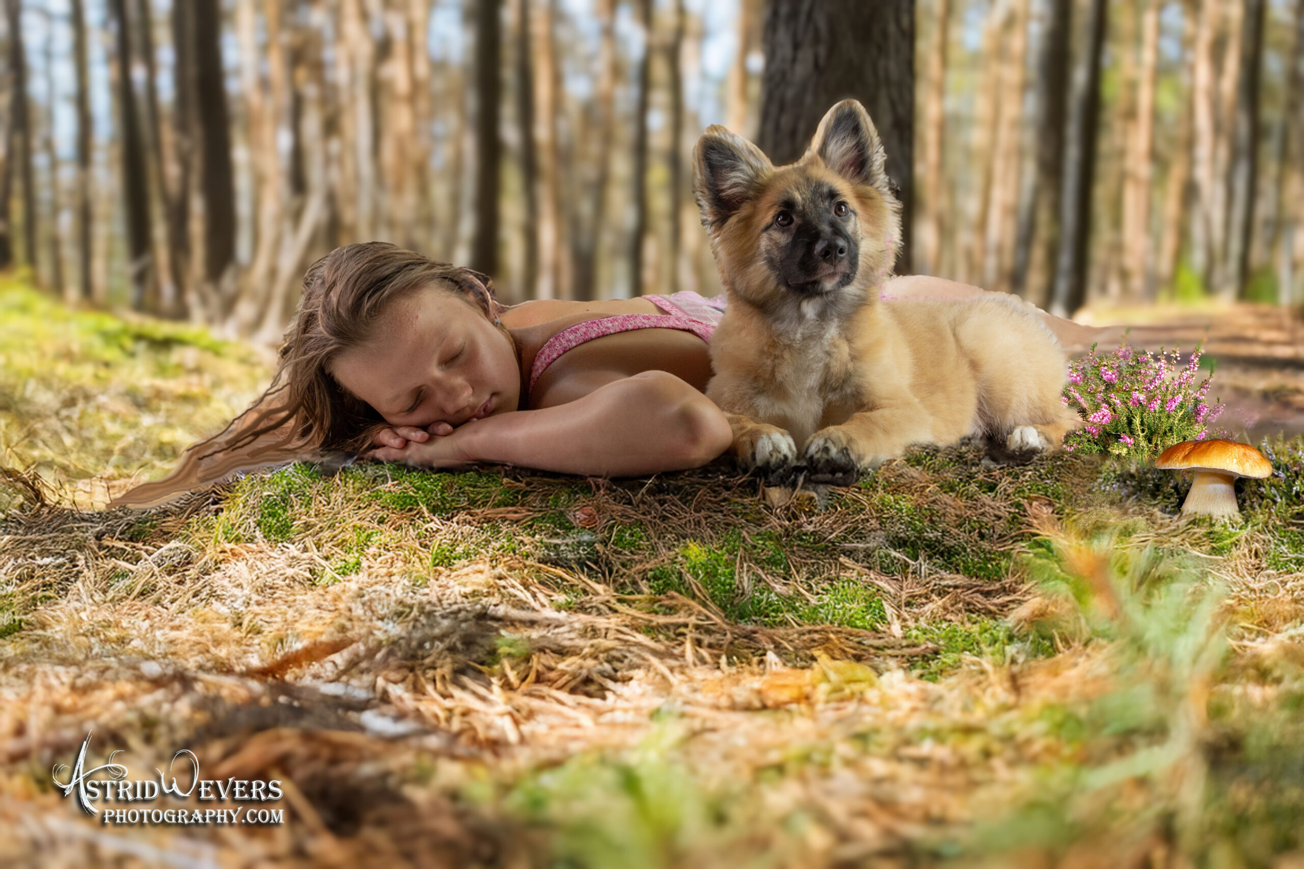 Marije met CoCo in het bos